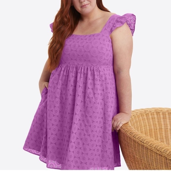 Draper James Dresses & Skirts - Draper James Maddie Babydoll Eyelet Dress Purple XL